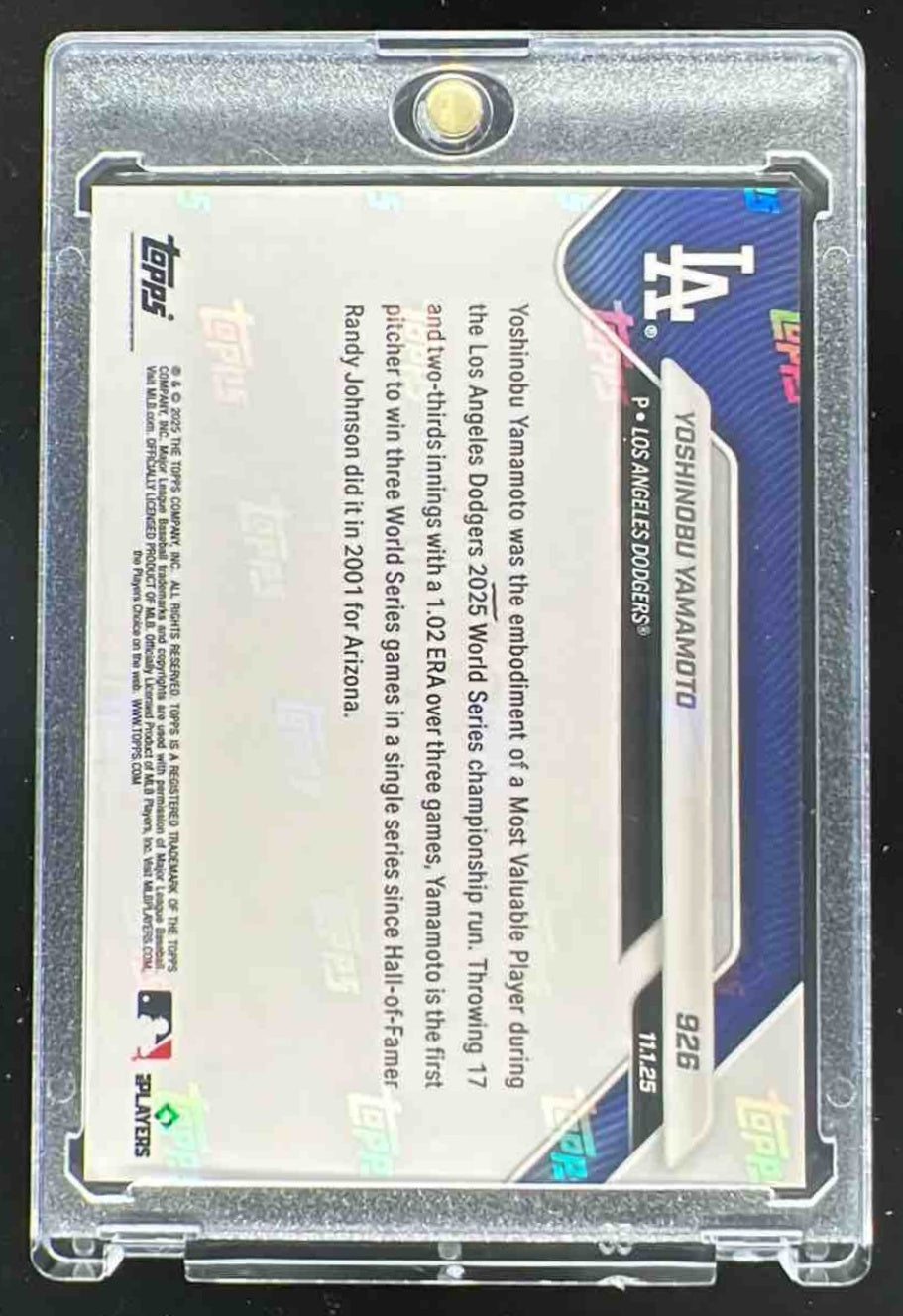 2025 Topps Now World Series Gold Foil #926 Yoshinobu Yamamoto MVP /50