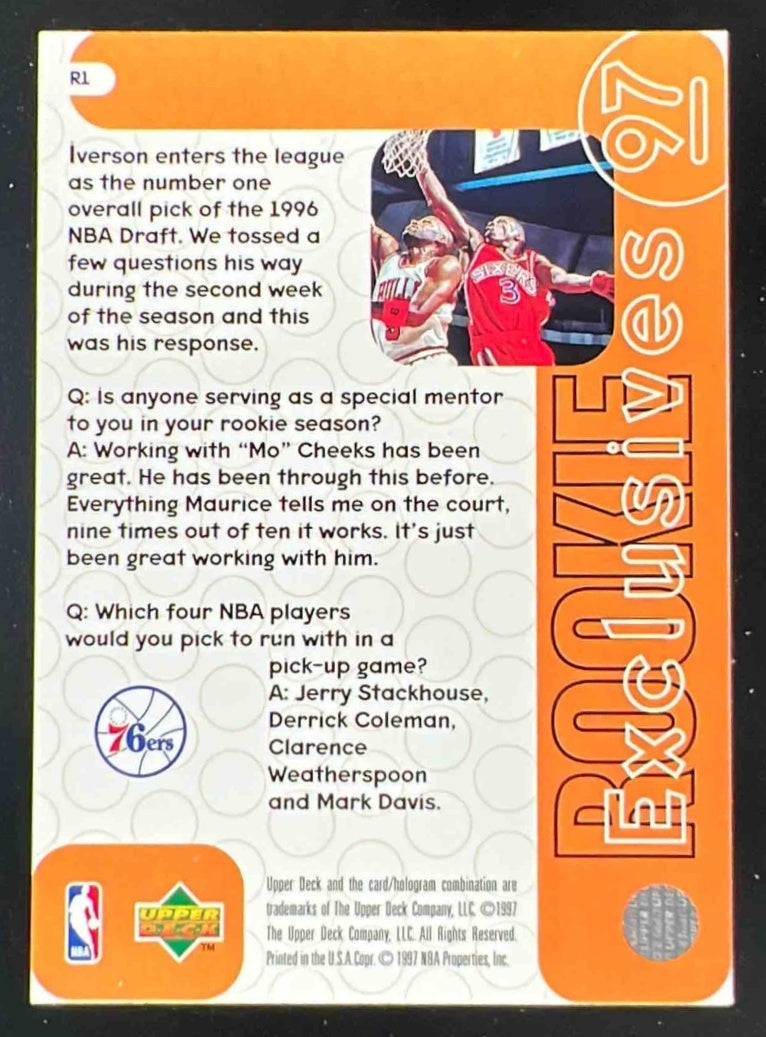 1996-97 Upper Deck Rookie Exclusives #R1 Allen Iverson RC