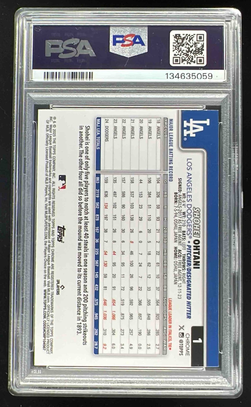 2025 Topps Chrome Lightboard Logo Variation #1 Shohei Ohtani PSA 10