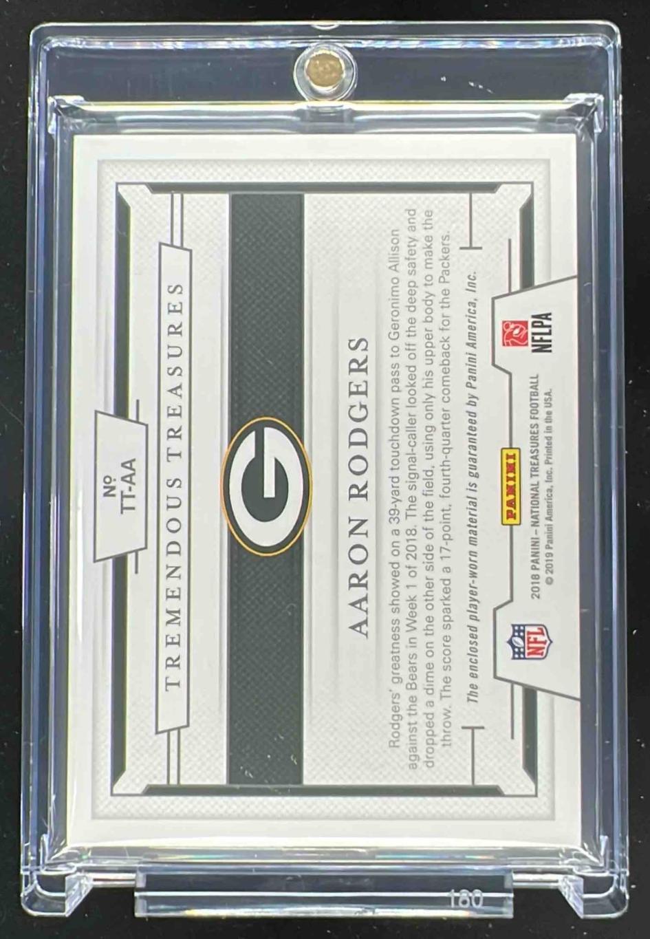 2018 National Treasures Tremendous Treasures Brand Logo #TT-AA Aaron Rodgers 1/1