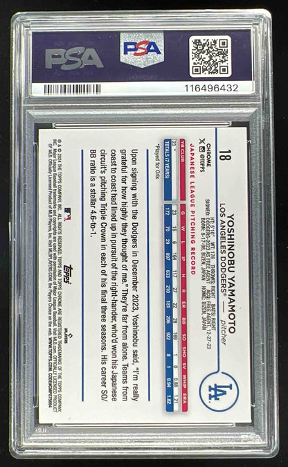 2024 Topps Chrome Gold Wave Refractor #18 Yoshinobu Yamamoto RC /50 PSA 8