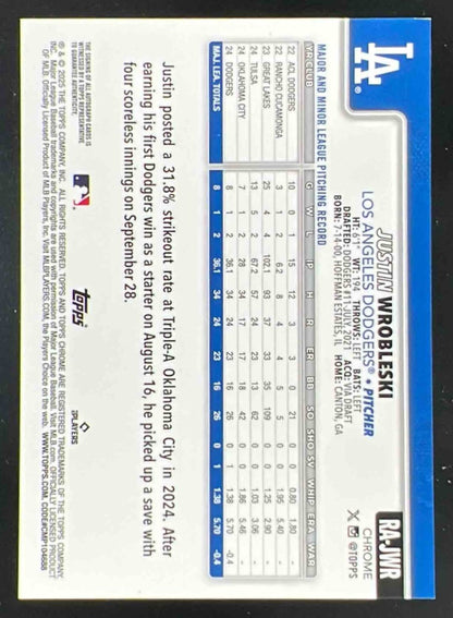 2025 Topps Chrome LogoFractor Rookie Autograph #RA-JWR Justin Wrobleski RC Auto