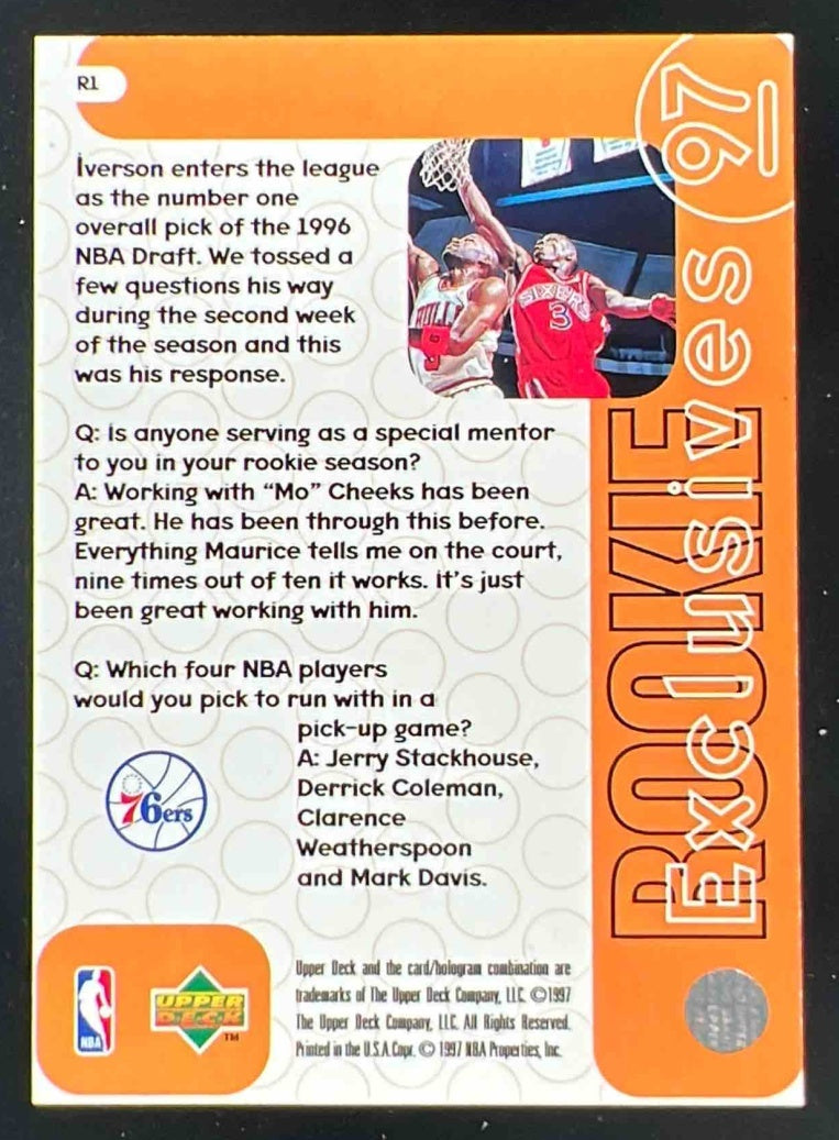 1996-97 Upper Deck Rookie Exclusives #R1 Allen Iverson RC