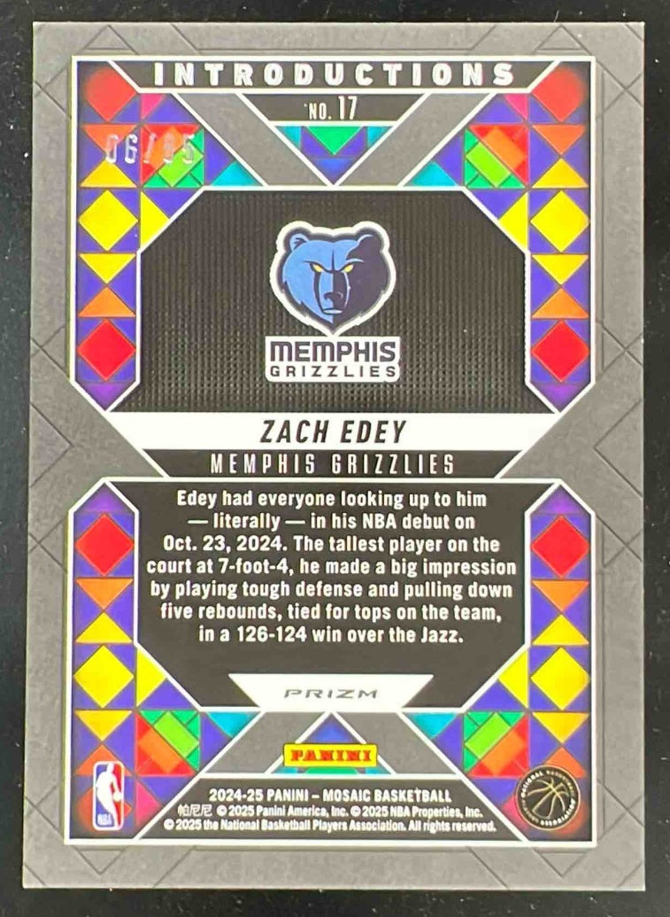 2024-25 Panini Mosaic Introductions Fast Break Blue Mosaic #17 Zach Edey RC /85