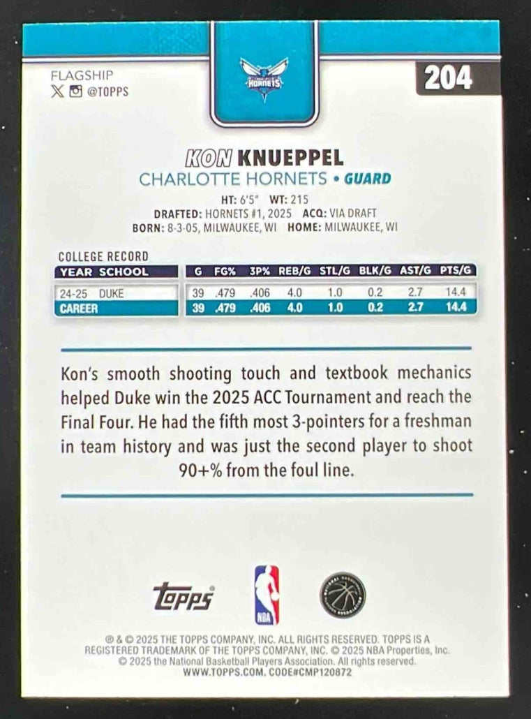 2025-26 Topps Diamante #204 Kon Knueppel RC