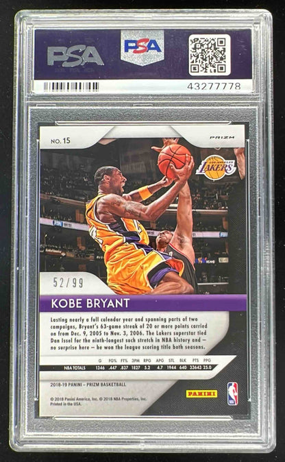2018-19 Panini Prizm Prizms Blue Ice #15 Kobe Bryant /99 PSA 10