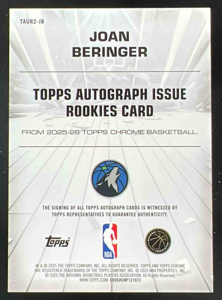 2025-26 Topps Chrome Certified Issue Rookies #TAUR2-JB Joan Beringer RC Auto