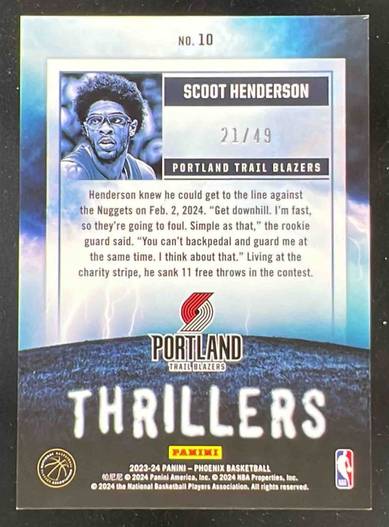 2023-24 Panini Phoenix Thrillers Orange #10 Scoot Henderson RC /49
