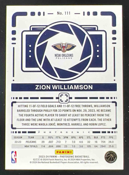 2023-24 Panini Photogenic Diamond #111 Zion Williamson /75