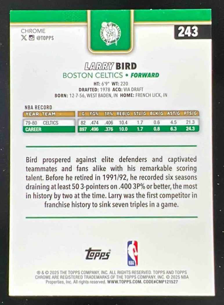 2025-26 Topps Chrome RayWave Aqua Refractor #243 Larry Bird /199