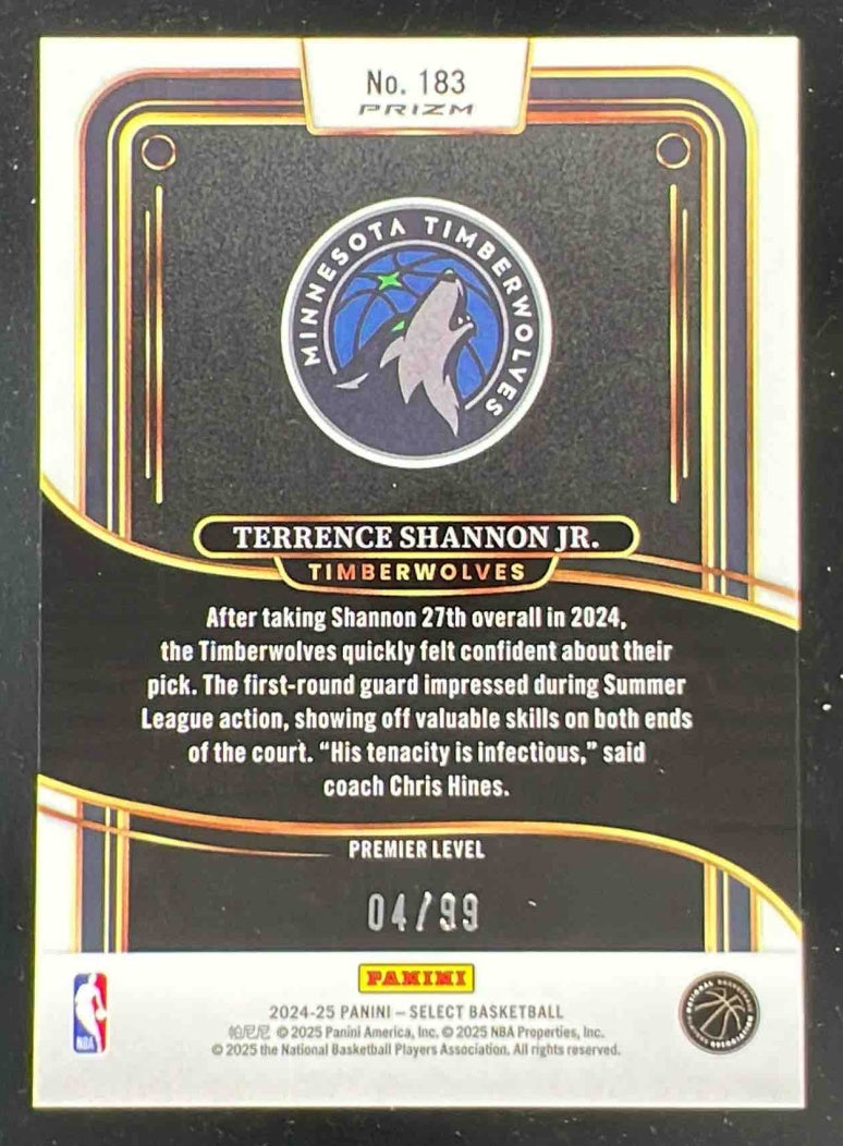 2024-25 Select Premier Light Blue Disco Prizm #183 Terrence Shannon Jr. RC /99