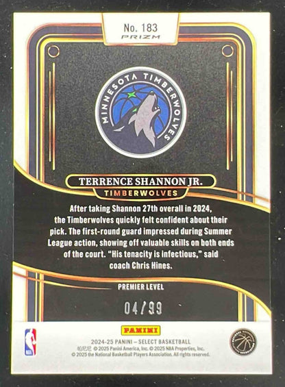 2024-25 Select Premier Light Blue Disco Prizm #183 Terrence Shannon Jr. RC /99