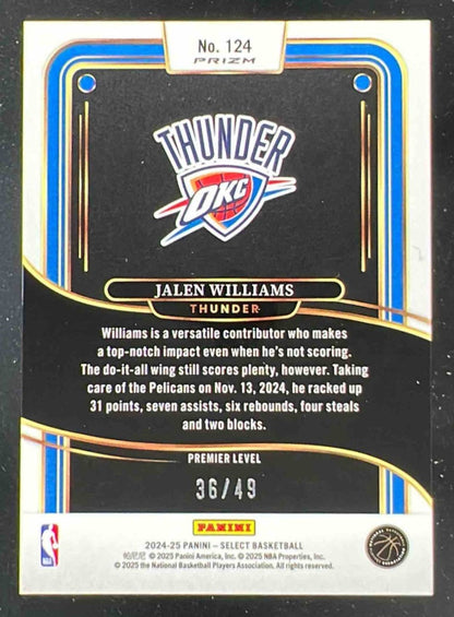 2024-25 Panini Select Premier Bronze Checker Prizm #124 Jalen Williams /49