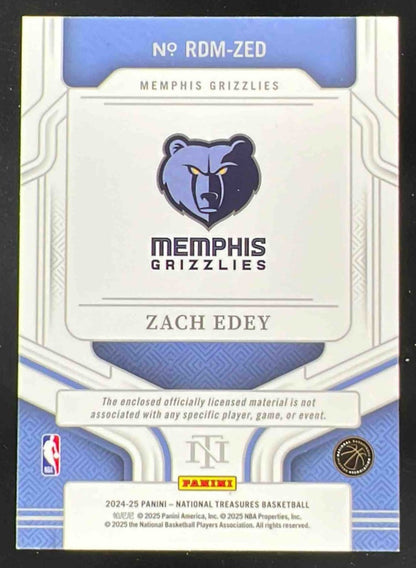 2024-25 Panini National Treasures Rookie Dual Materials #14 Zach Edey RC /99