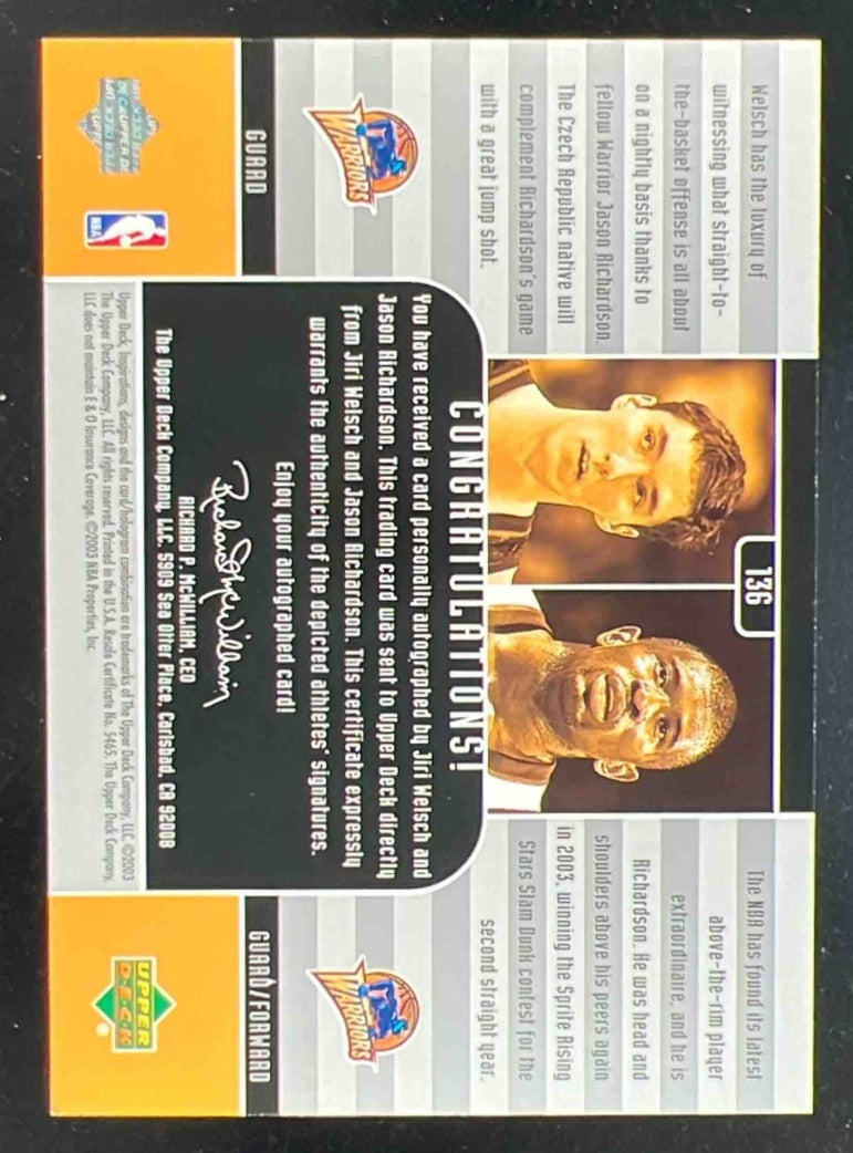 2002-03 Upper Deck Inspirations #136 Jiri Welsch Jason Richardson RC Auto /1600