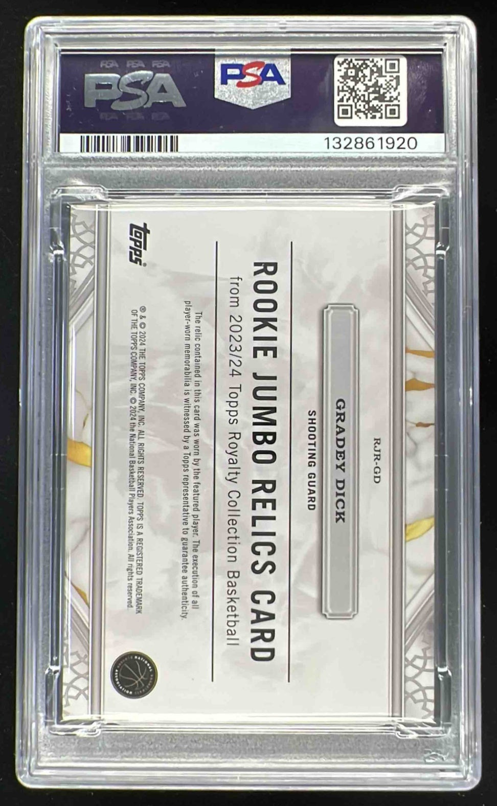 2023-24 Topps Royalty Jumbo Relics Platinum #RJR-GD Gradey Dick RC 1/1 PSA 8
