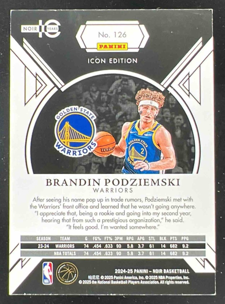 2024 Panini Noir Icon Edition Holo Ruby #126 Brandin Podziemski /25