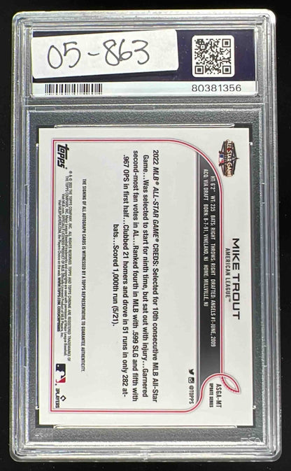 2022 Topps Chrome Update 2022 All-Star Game Chrome #ASGAMT Mike Trout Auto PSA 8