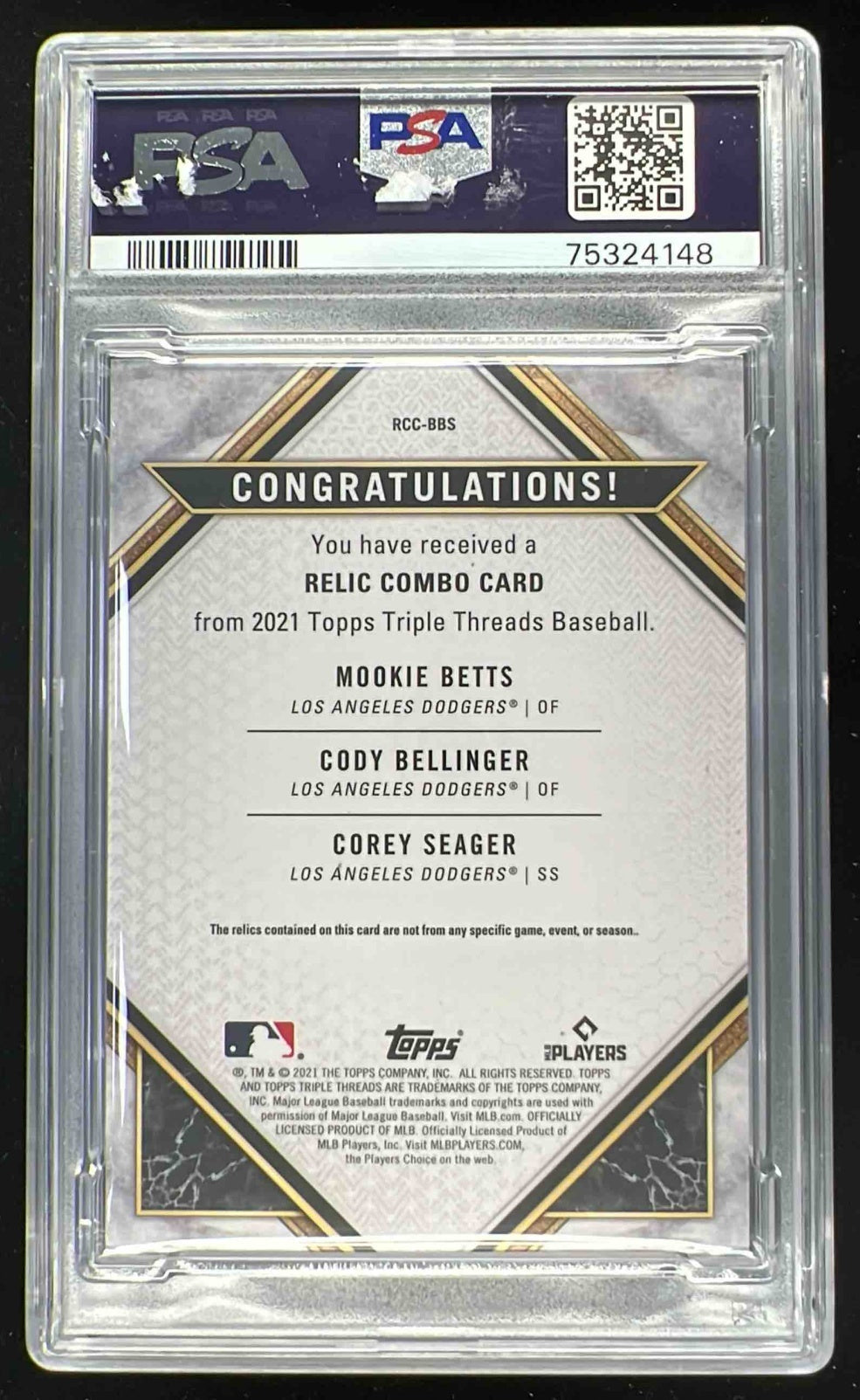 2021 Topps Triple Relic Ruby Corey Seager Mookie Betts Cody Bellinger 1/1 PSA 6