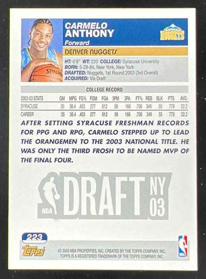 2003-04 Topps Factory Set #223 Carmelo Anthony RC