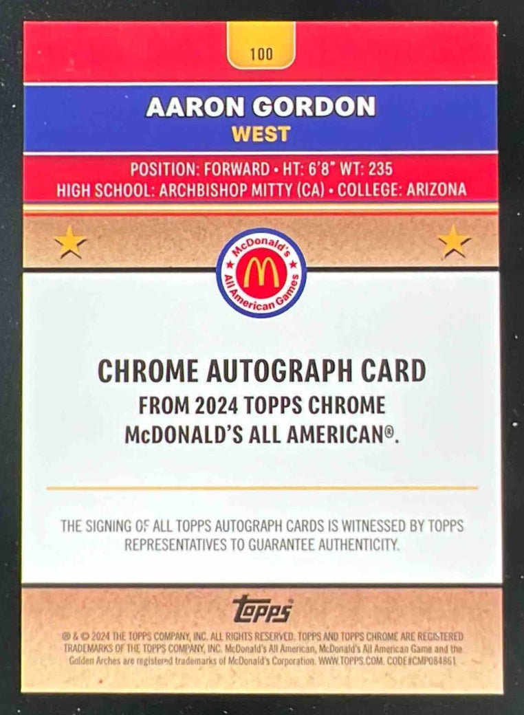 2024 Topps Chrome McDonald's All-American Refractor #100 Aaron Gordon Auto