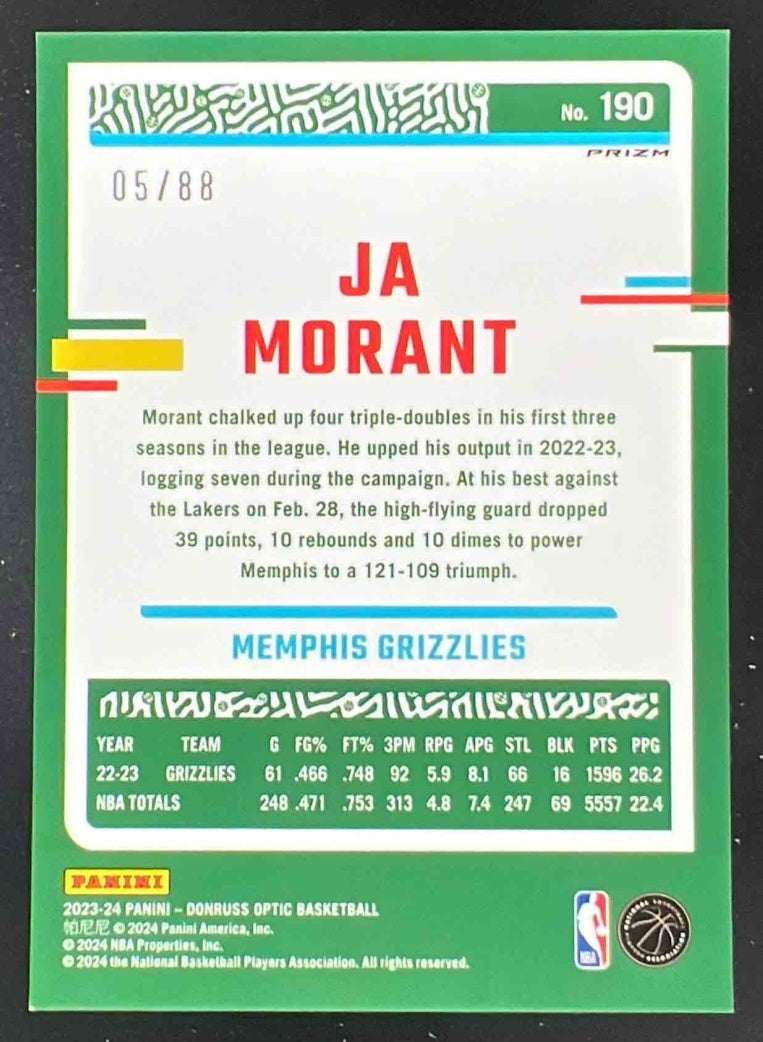 2023-24 Panini Donruss Optic Choice Red Prizm #190 Ja Morant /88