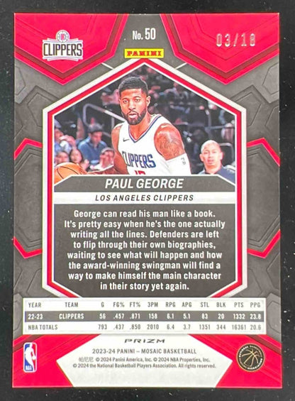 2023-24 Panini Mosaic Pink Swirl FOTL #50 Paul George /18