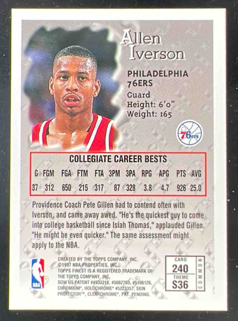 1996-97 Topps Finest Bronze #240 Allen Iverson