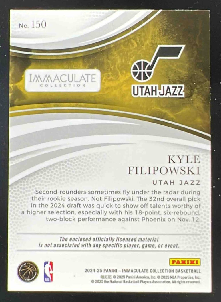 2024-25 Immaculate Collection Rookie Patches Blue #150 Kyle Filipowski RC /49