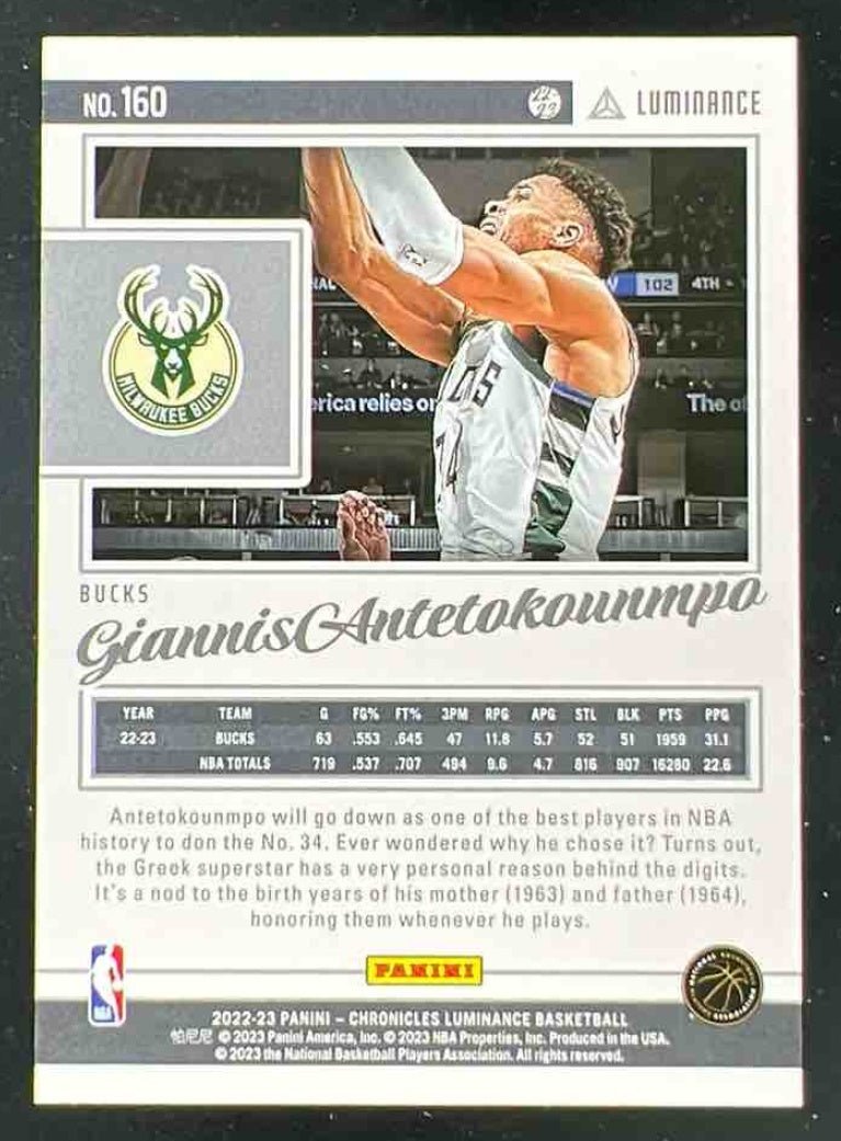 2022 Panini Chronicles Luminance Purple #160 Giannis Antetokounmpo /49