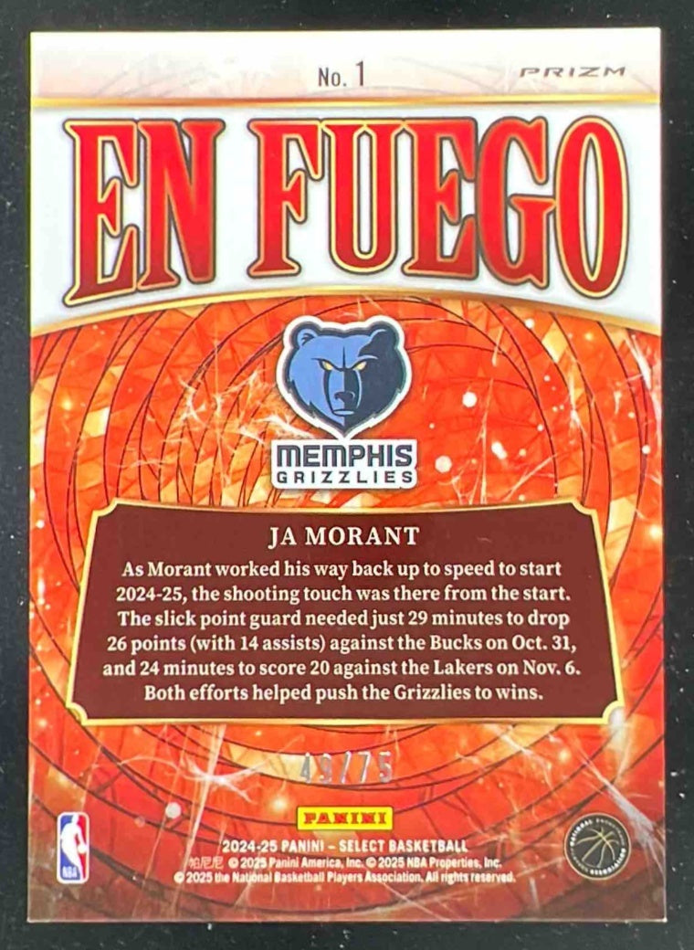 2024-25 Panini Select En Fuego Blue Prizm #1 Ja Morant /75