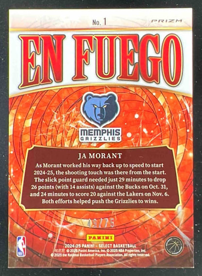 2024-25 Panini Select En Fuego Blue Prizm #1 Ja Morant /75