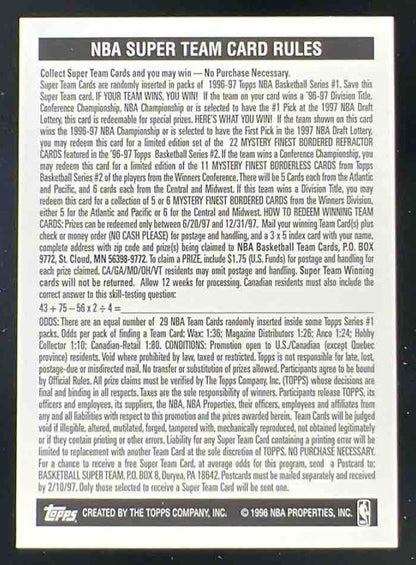 1996-97 Topps Super Team Sweepstakes #MH Miami Heat Team