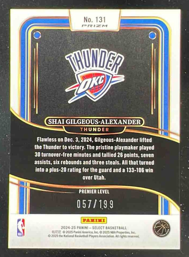 2024-25 Panini Select Premier Red Prizm #131 Shai Gilgeous-Alexander /199