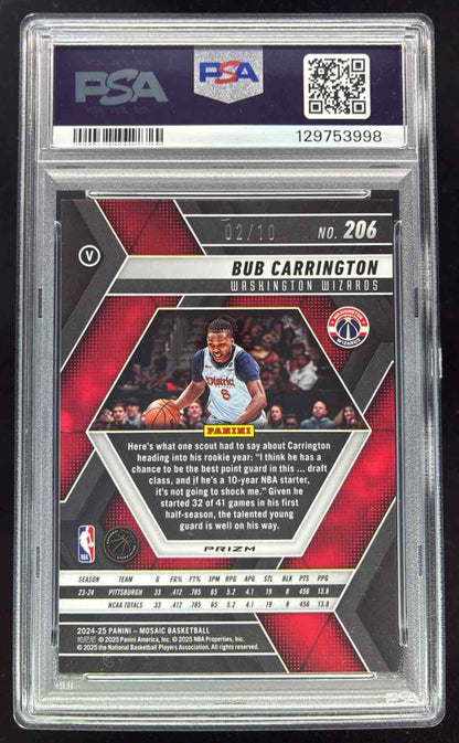 2024-25 Panini Mosaic Fast Break Gold Mosaic #206 Bub Carrington RC /10 PSA 8