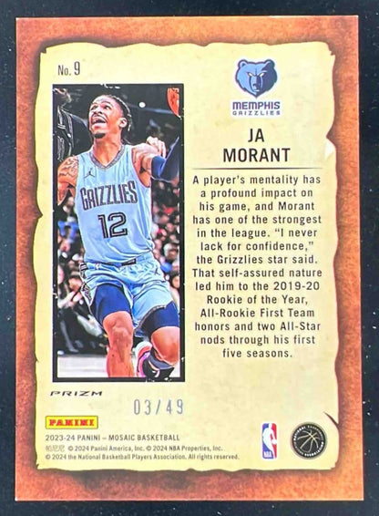 2023-24 Panini Mosaic Notoriety Orange Mosaic #9 Ja Morant /49