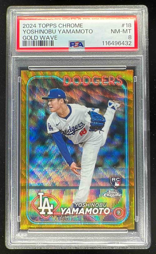 2024 Topps Chrome Gold Wave Refractor #18 Yoshinobu Yamamoto RC /50 PSA 8