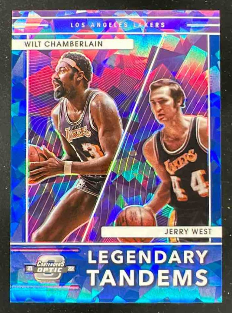 2021 Contenders Optic Legendary Blue Cracked Ice Jerry West Wilt Chamberlain /75