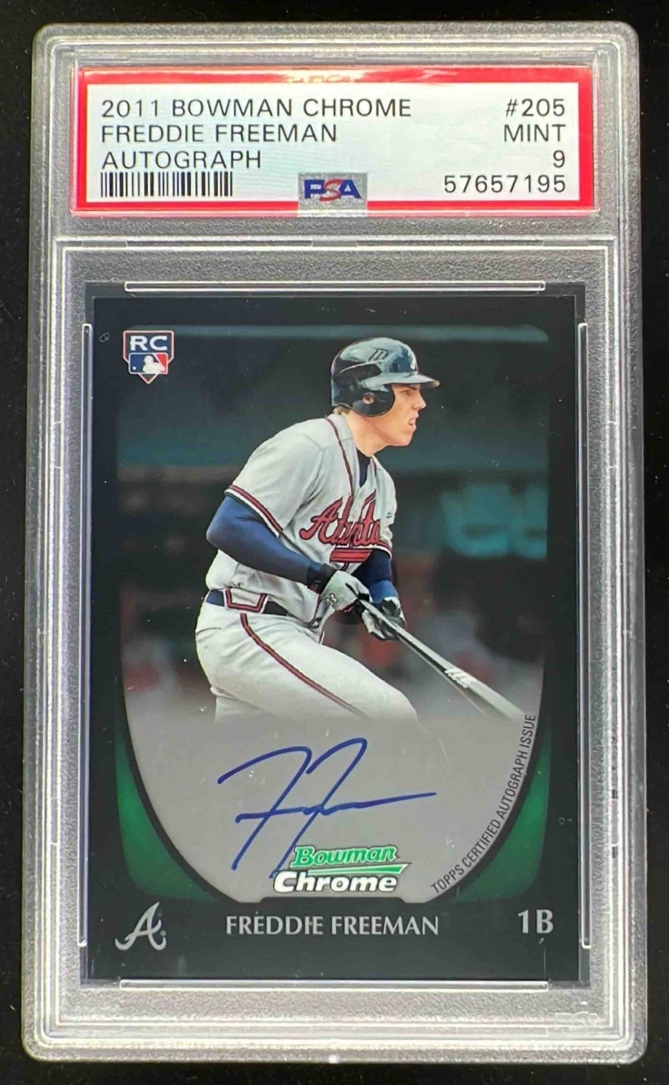 2011 Bowman Chrome Rookie Autographs #205 Freddie Freeman RC Auto PSA 9