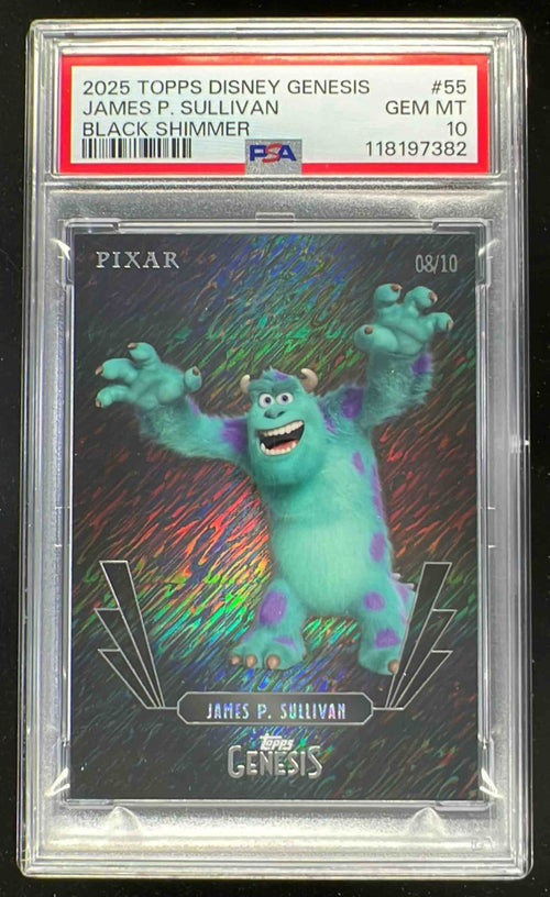 2025 Topps Disney Genesis Black Shimmer #55 James P Sullivan /10 PSA 10