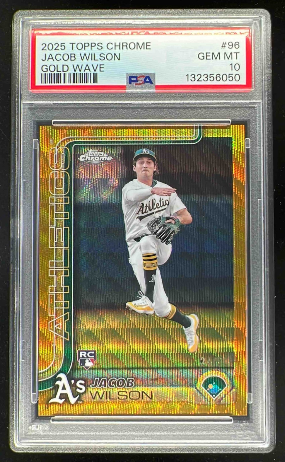 2025 Topps Chrome Gold Wave Refractor #96 Jacob Wilson RC /50 PSA 10
