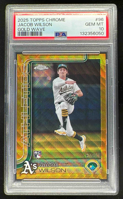 2025 Topps Chrome Gold Wave Refractor #96 Jacob Wilson RC /50 PSA 10
