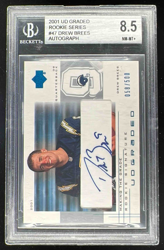 2001 Upper Deck Graded Rookie #47 Drew Brees Autograph Auto /500 BGS 8.5