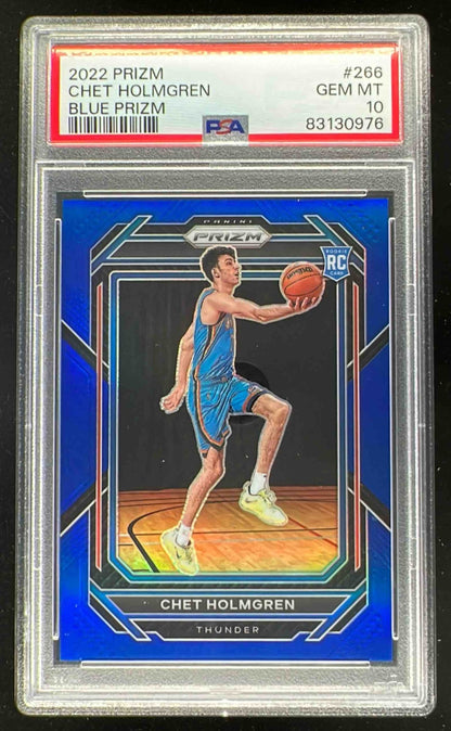 2022-23 Panini Prizm Prizms Blue #266 Chet Holmgren RC /199 PSA 10
