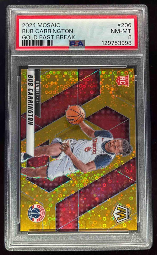 2024-25 Panini Mosaic Fast Break Gold Mosaic #206 Bub Carrington RC /10 PSA 8